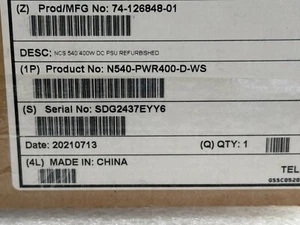 Unidad de fuente de alimentación Cisco N540-PWR400-D NCS 540 400W DC CISCO EXCESO - Imagen 1 de 2