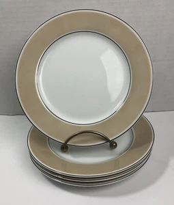 4 Fitz & Floyd Fawn Porzellan Rondelet schwarzer Rand Brotteller 6 1/2" - Bild 1 von 4