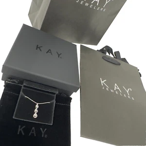 Valentine's Day Kay Jewelers Diamond 3-Stone Necklace Sterling Silver 18" - Picture 1 of 6
