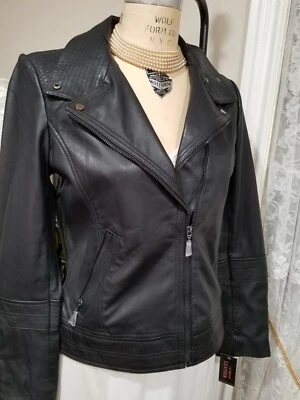 NWT BERNARDO BIKER JACKET  SUPPLE BLACK LEATHER WOMENS MED SHIPS FREE $350 OBO - Image 1 of 4