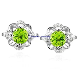 Natural Peridot & CZ Gemstones with 925 Sterling Silver Cufflinks  for Men's #99 - Picture 1 of 3