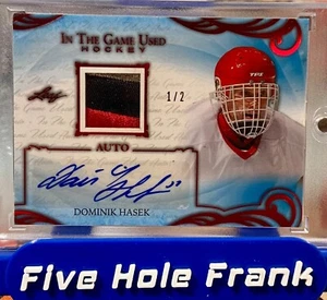2019 Leaf In the Game Used Hockey Dominik Hasek Patch Auto 1/2 #UA-DH1 - Picture 1 of 3