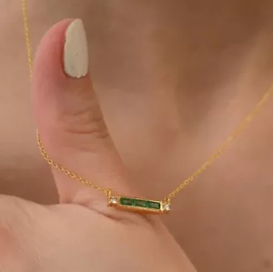 2.50Ct Baguette Cut Lab Created Emerald Women's Necklace 14K Yellow Gold Plated - Picture 1 of 9