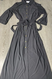 EMMA & MICHELE Black Collar upper pockets dress with Belt & gold buttons Sz 1X - Picture 1 of 7