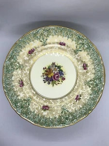 Rare! 50's Royal Worcester Green Heavy Gold & Flowers Set of 12 Chargers 10.75"D - Picture 1 of 12