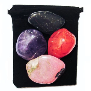 CANCER FIGHTER Tumbled Crystal Healing Set = 4 Stones + Pouch + Description Card - Picture 1 of 2