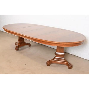 Karges Regency Burled Walnut Double Pedestal Extension Dining Table, Refinished - Picture 1 of 11