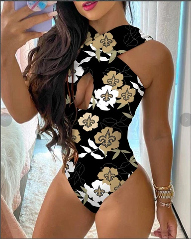 New Orleans Saints One-piece Bikini Swimsuit Hollow-out Criss Cross Bathing Set Cover