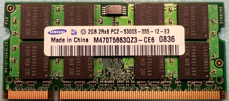 Samsung 2GB M470T5663QZ3-CE6 PC2-5300 DDR2-667Mhz Laptop Memory RAM - Image 1 of 1