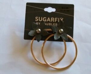 Sugarfix by Baublebar Women's Floral Studs Hoop Gold Black Earrings Set