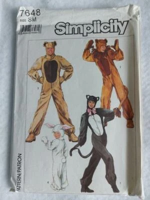 Simplicity 7648 Adult Bear, Lion, Cat, Bunny Costume Patterns Size S-M  1986 - Image 1 of 2