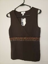 New with Tags LOFT Ann Taylor Women's Blouse Top Size Medium Brown Beaded Empire