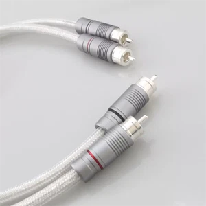 Paar 1M solide reine Silber RCA-Kabel HiFi Audio Verbindungen versilberter Stecker - Bild 1 von 8