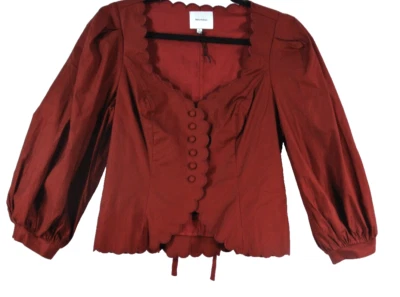 NEW, REFORMATION Elianna Puff Shoulder Scallop Top Size 6 - CHIANTI #T3272 - Image 1 of 4