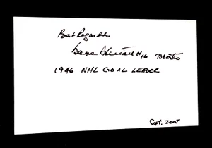 GAYE STEWART a/ "1946 NHL GOAL LEADER" LEAFS AUTOGRAPHED SIGNED INDEX CARD 3X5 - Picture 1 of 1