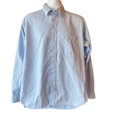 SAKS FIFTH AVENUE 2x2 Imported Cotton Twill Button Down Dress Shirt Blue Sz 16 - Image 1 of 4