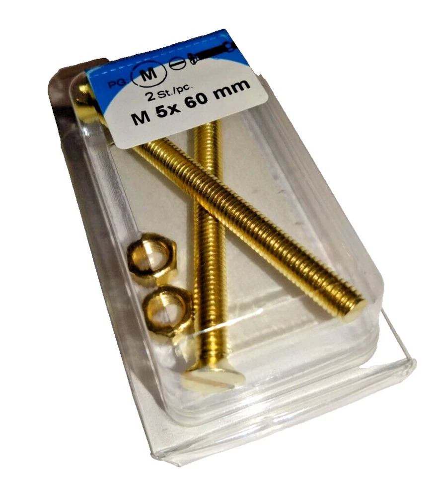 Gewindeschrauben M5x60 mm mit Mutter Seko Messing 2 stück mit Mutter - Bild 1 von 1