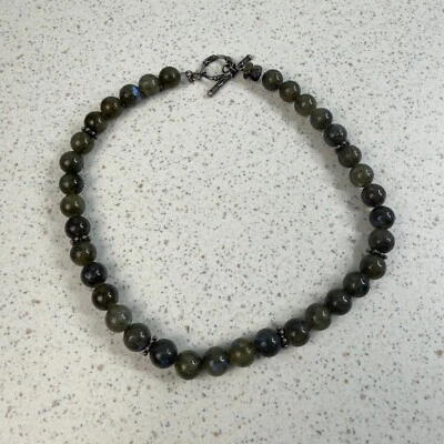 Gargantilla con cuentas de piedra de ágata musgo verde oscuro collar largo de 16" Foto 1 de 4