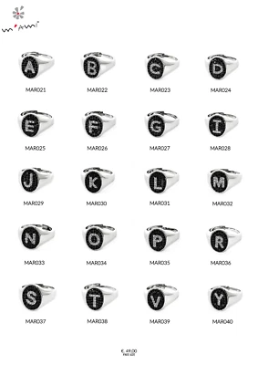 anello in argento 925 /°° con zirconi trasparenti e neri iniziale ovale - Immagine 1 di 3