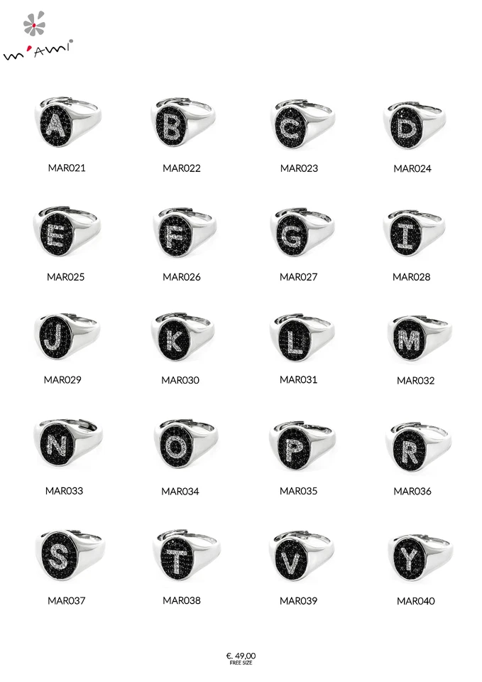 anello in argento 925 /°° con zirconi trasparenti e neri iniziale ovale - Immagine 1 di 3