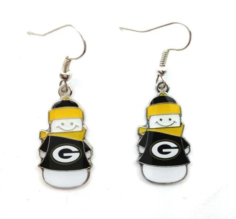 Green Bay Packers Football Team Logo NFL Snowman Charm Dangle Earrings Set Cover