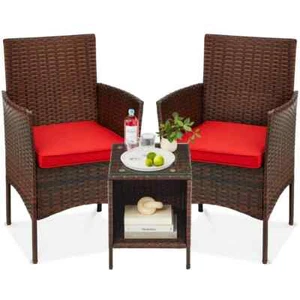 3-Piece Outdoor Wicker Conversation Patio Bistro Set,w/ 2-Chairs,Table,Cushions - Picture 1 of 7