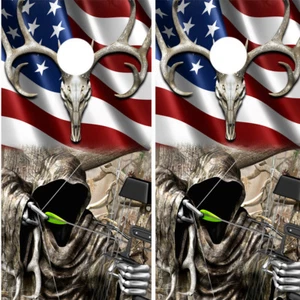 Cornhole Wraps Grim Reaper Bow Hunter Buck Calavera y Bandera Americana Paquete de 2 A001 - Imagen 1 de 2