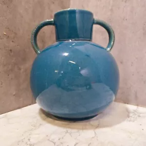 Vaso in ceramica stile urna doppio manico blu - altezza 20 cm, regalo Satchville co. - Foto 1 di 14