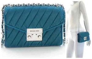 Michael Kors Rose Quilted Small Velvet Shoulder Flap Crossbody Bag Lagoon $448 - Picture 1 of 9
