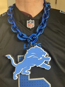 Detroit Lions Blue Playoff Fan Chain Necklace Foam MI Seller - Picture 1 of 1