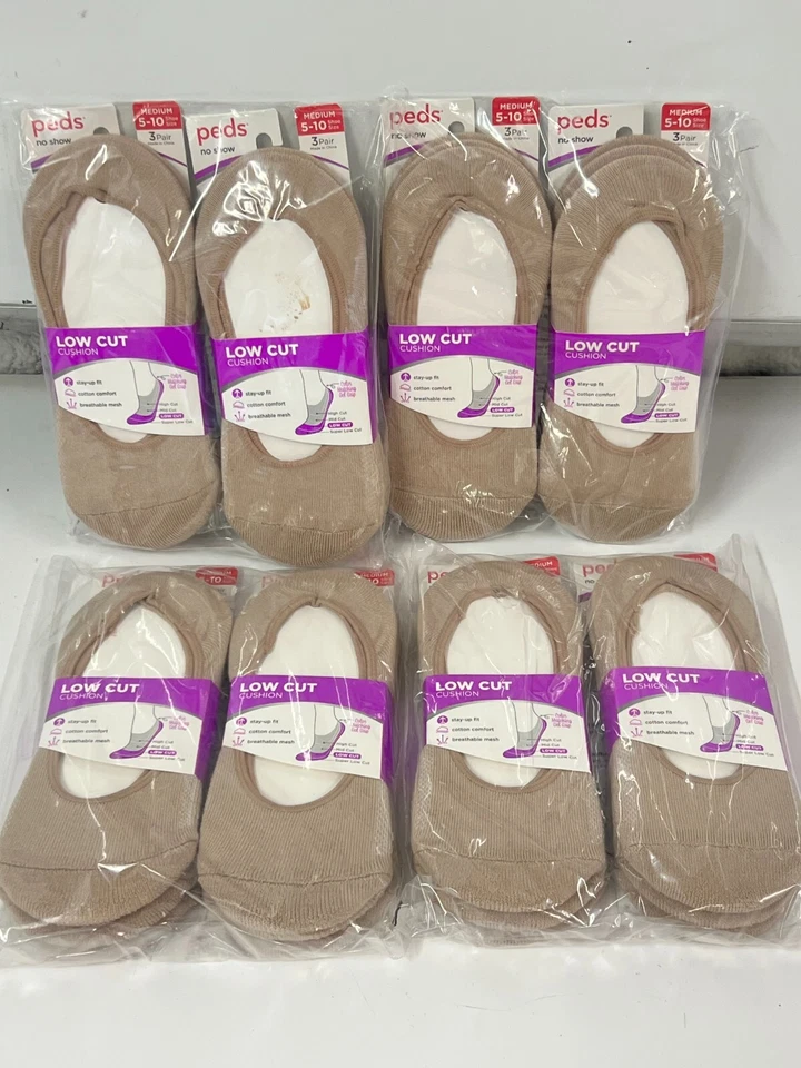 24 PAIRS Peds Ladies NUDE Low Cut CUSHION No Show Socks Size Medium 5-10