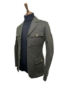 PRETTY GREEN Military Jacket Size XS Khaki Gold Buttons 34" OverCoat Cotton Mens - Picture 1 of 18