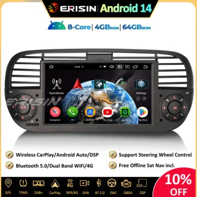64GB DAB+Android 14 Autoradio Navi GPS CarPlay OBD2 per Fiat 500/500C/500S/500E - Immagine 1 di 4