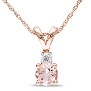 Amour 10k Rose Gold Morganite and Diamond Accent Drop Pendant with Chain - Picture 1 of 5