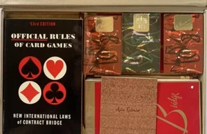 Vintage 1963 Boxed Set Bridge Playing Cards Rule Book Score Pads Pencils NOS - Imagen 1 de 12