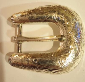 Vintage Belt Buckle Silver Tone Western Look for 3/4" Snap Belt "Tooled" Look - Picture 1 of 2
