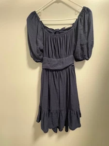Altard State Puff Sleeve Open Back Dress Size Medium Navy - Picture 1 of 7