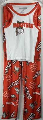 Conjunto de pijama Hooters para mujer pequeña camiseta sin mangas y pantalones naranja blanco logotipo de búho Foto 1 de 4