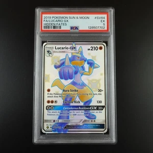 PSA 5 Lucario GX SV64/SV94 Pokemon Hidden Fates Full Art Holo Karte - Bild 1 von 7