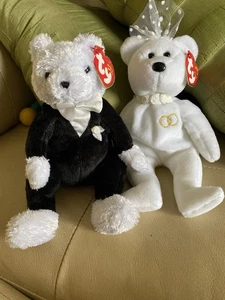 Nuovo set Ty Beanie baby sposa-signora e sposo 2001 MR & MRS coppia orsetti matrimonio - Foto 1 di 18