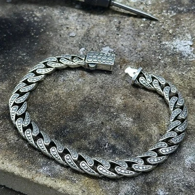 Pulsera de cadena cubana de plata de ley 925 maciza Foto 1 de 4