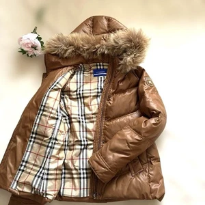 Burberry Blue Label Down Jacket Camel Nova Check 3Way Hood Fur Trim Coat Sz 40 L - Picture 1 of 24
