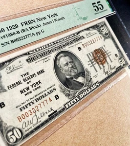 Fr. 1880-B 1929 $50 Federal Reserve Bank Note NEW YORK PMG 55 - AU - Picture 1 of 3