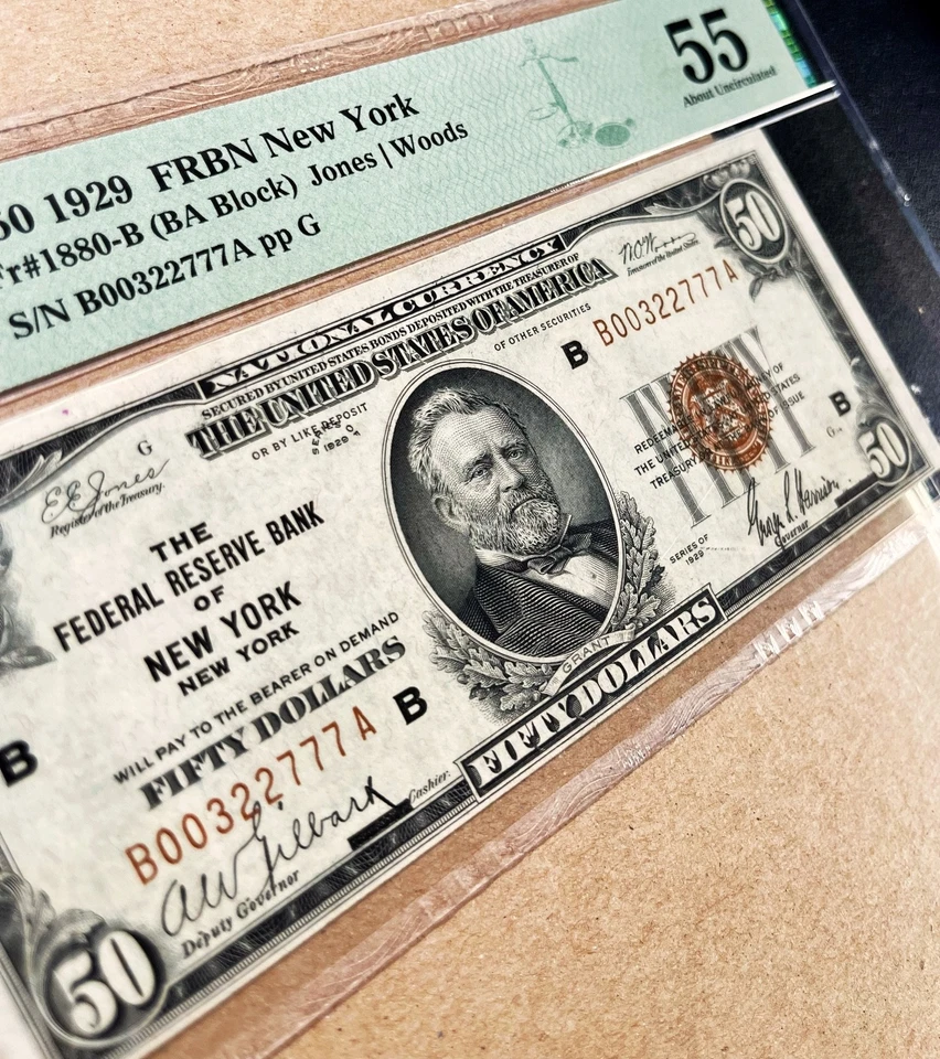 Fr. 1880-B 1929 $50 Federal Reserve Bank Note NEW YORK PMG 55 - AU - Image 1 of 3