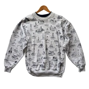 Vtg Art Unlimited Michigan Great Lakes Lighthouse Sweatshirt Sz Large USA Made - Picture 1 of 7