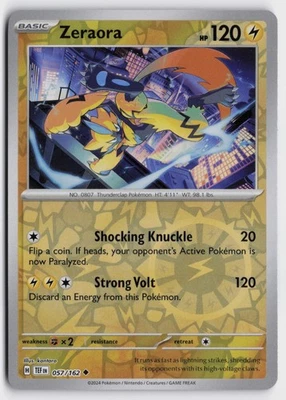 Pokemon Zeraora 057/162 Reverse Holo Uncommon SV05: Temporal Forces NM - Image 1 of 2