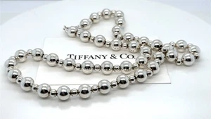 Tiffany & Co. Seltene 16" Sterlingsilber Halskette mit zwei Größen von Perlen - Bild 1 von 6