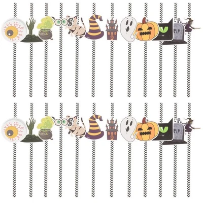  24 Pcs Paper Straws Set Drinking Halloween Party Favor Drinks Accessories - Image 1 of 4