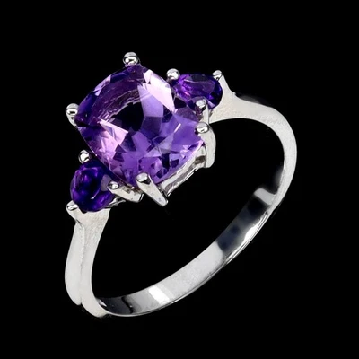 Кольцо из стерлингового серебра 925 пробы антикварное ювелирное изделие с натуральным драгоценным камнем аметистом 9x7 мм размер 7 - Изображение 1 из 4