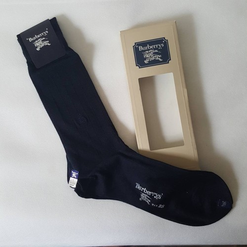 Burberry's Japan Calzino Merino Vintage Logo Cavallo Autentico Taglia 25 (UK 8) Nero